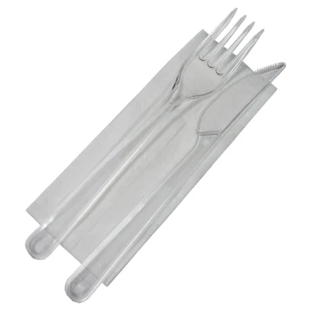 Set Bis Plastic Cuțit + Furculiță Transparent (100 Buc/Set)