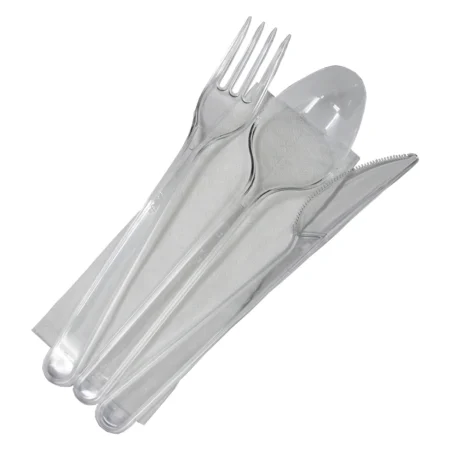 Set Tris Plastic Cuțit + Furculiță + Lingură Transparent (100 Buc/Set)